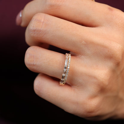 PRE-ORDER 0.48 TCW Emerald and Round Half Eternity Double Band Lab Diamond Ring in 14K (SZ 6.5)