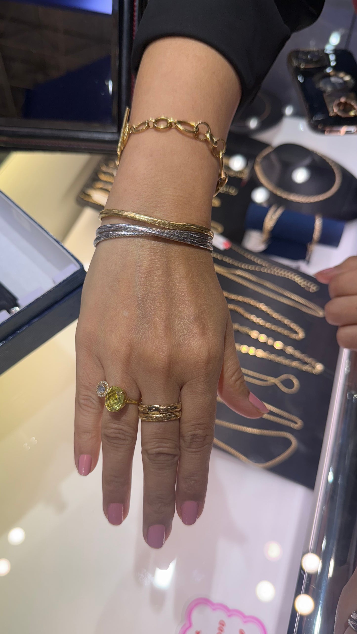 PRE-ORDER 18K Yellow, Rose, & White Gold Stretchy Bangle