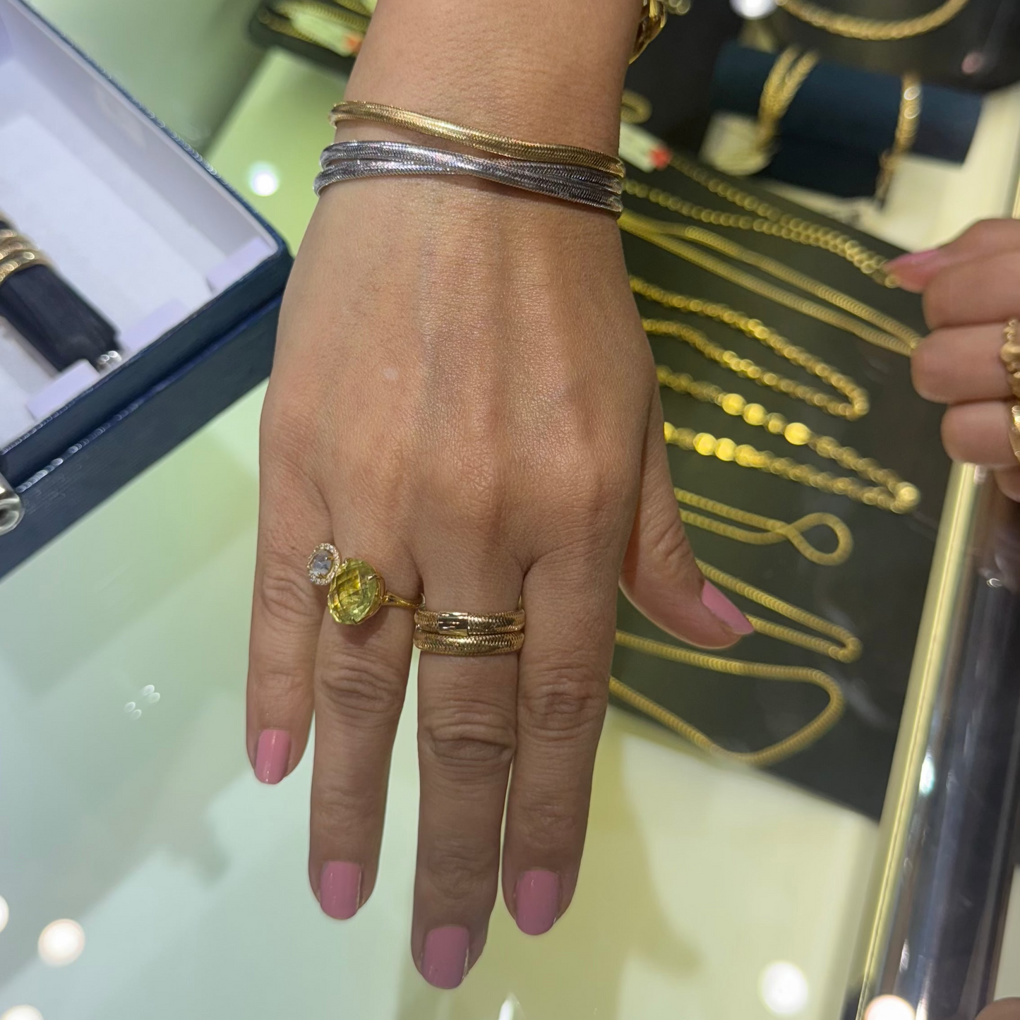 ON HAND 18K Yellow, Rose & White Gold Stretchy Ring