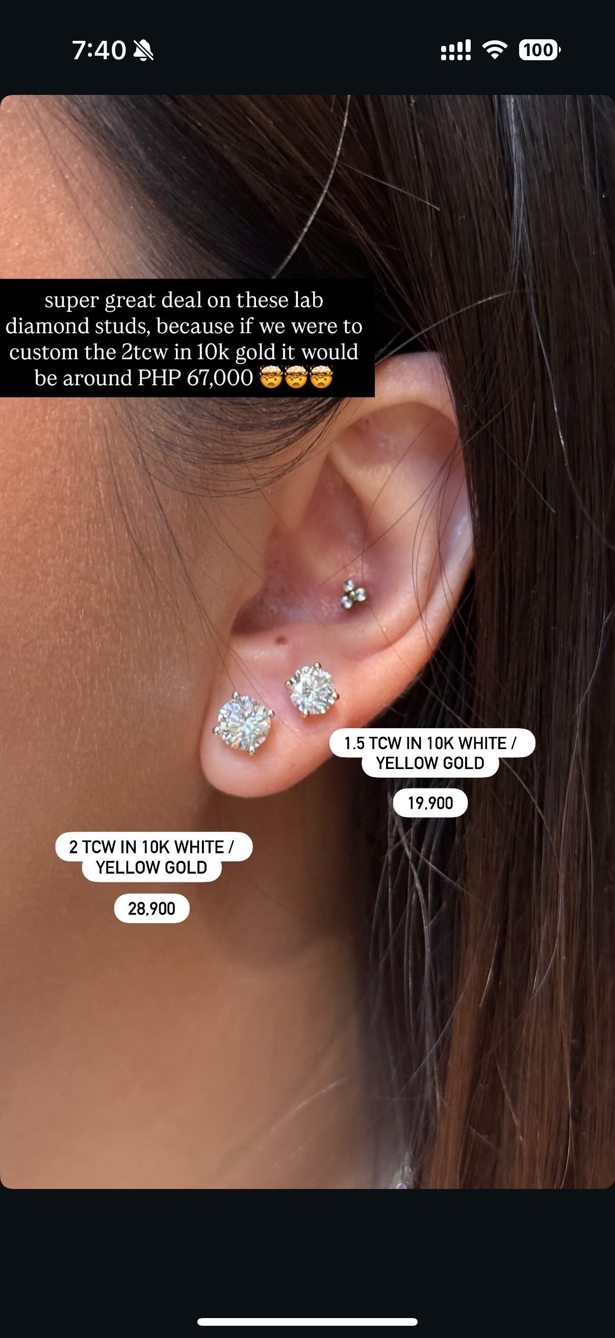 PRE-ORDER 2.0 TCW Lab Diamond Stud Earrings in 10K Gold