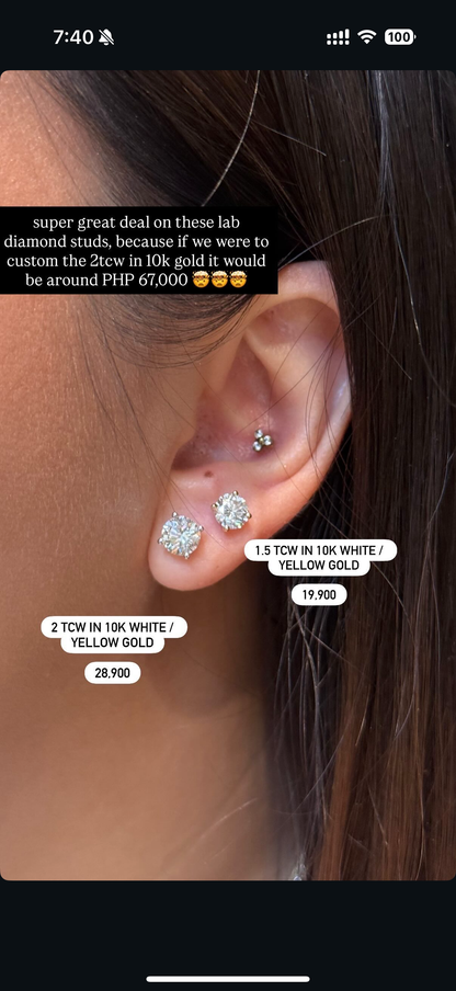 PRE-ORDER 2.0 TCW Lab Diamond Stud Earrings in 10K Gold