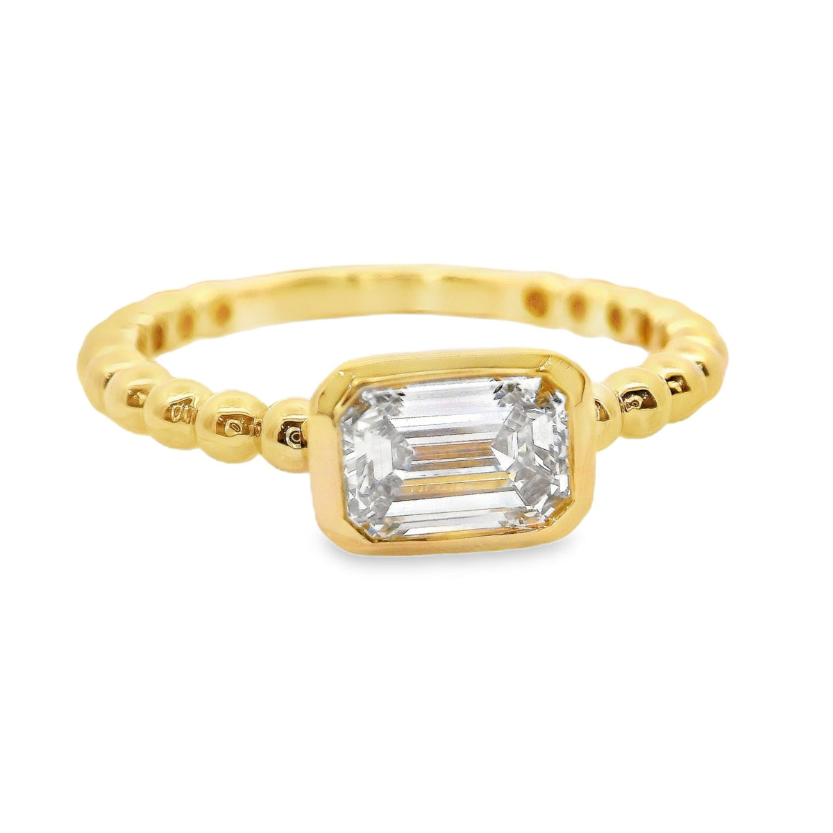 PRE-ORDER 0.57 CT Solitaire Emerald Lab Diamond Beaded Ring 14K Gold (SZ 5)
