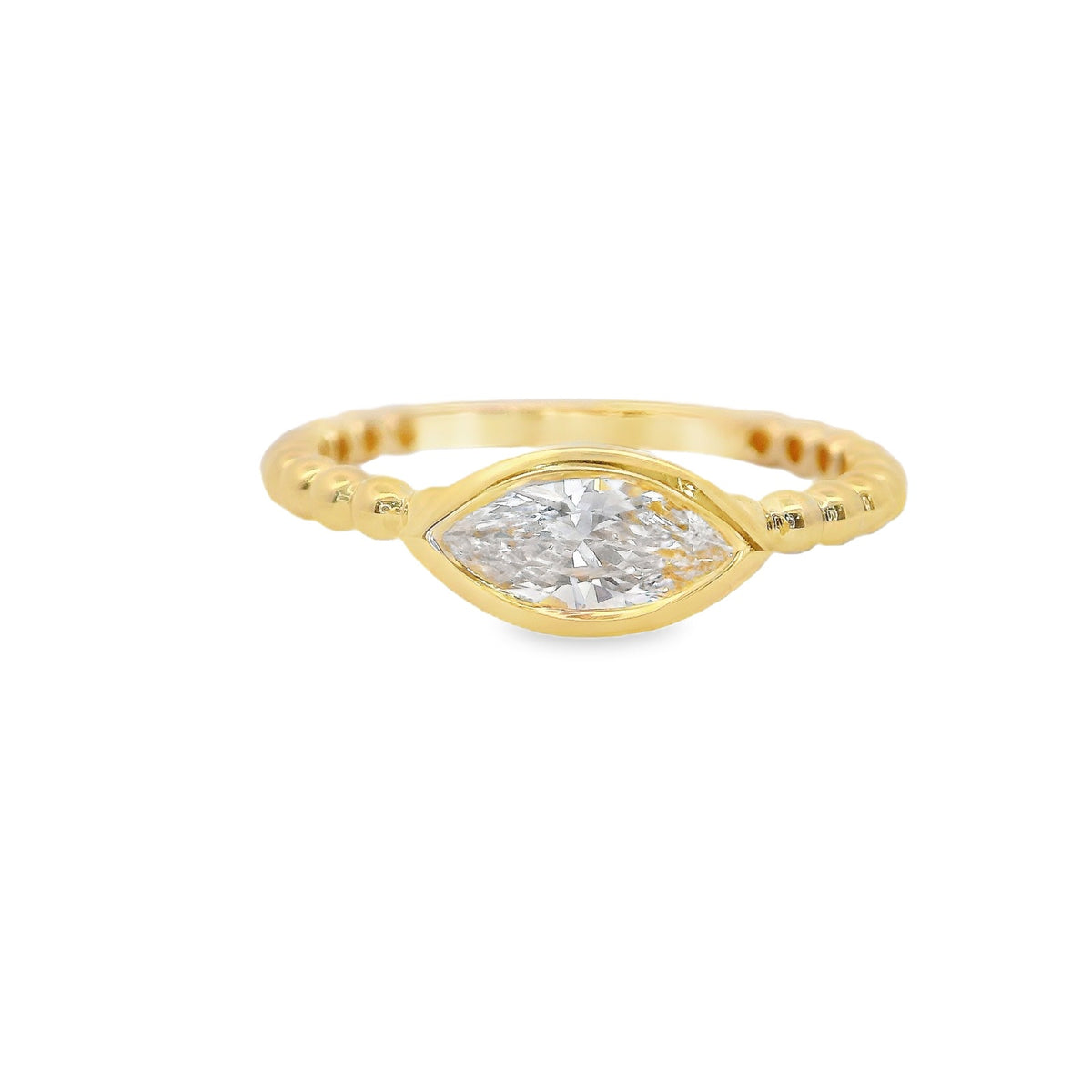 PRE-ORDER 0.52 CT Solitaire Marquise Lab Diamond Beaded Ring 14K Gold (SZ 5)