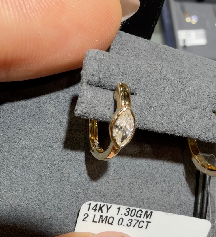 PRE-ORDER 0.37 TCW Cool Girl Marquise Lab Diamond Hoop Stud Earrings in 14K Gold (Copy)