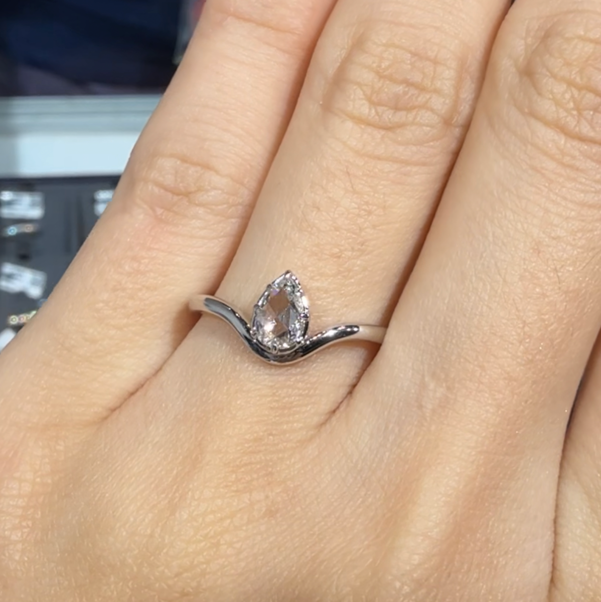 PRE-ORDER 0.39 CT Pear Lab Diamond Wave Ring in 14K (SZ 6.5)