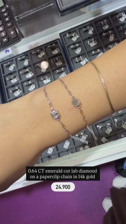 PRE-ORDER Emerald Solitaire Lab Diamond Chain Bracelet in 14K Gold