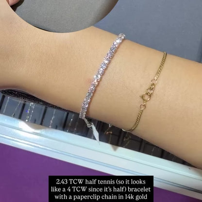 PRE-ORDER 2.43 TCW Half Tennis Cut Lab Diamond Bracelet in 14K Gold