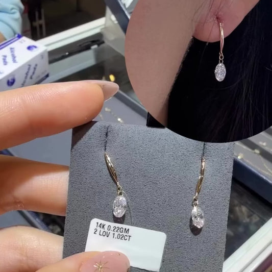 PRE-ORDER 1.02 TCW Oval Drilled Lab Diamond Dangler Earrings in 14K Gold