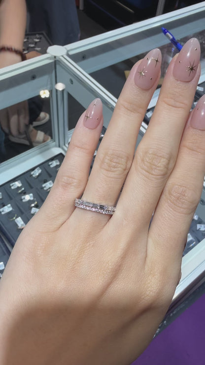 PRE-ORDER 0.48 TCW Emerald and Round Half Eternity Double Band Lab Diamond Ring in 14K (SZ 6.5)