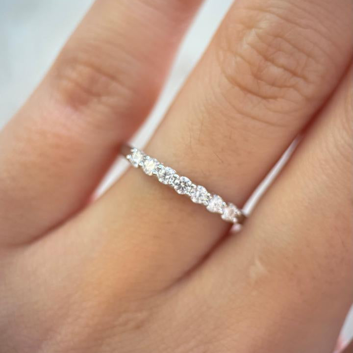 Skinny Moissanite Half Eternity Ring in Silver or Gold Vermeil