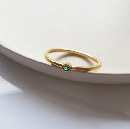 Customizable Round Cut, Bezel Set, Skinny Band Gemstone Ring